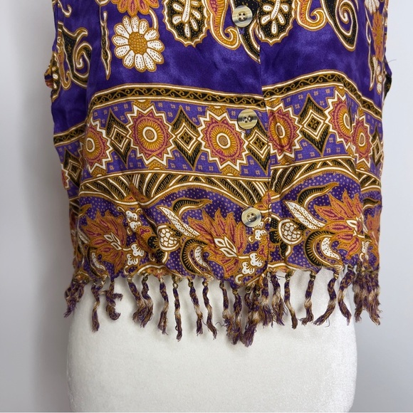 Vintage 90s MAGIC Whimsigoth Boho Floral Fringe Button Down Scoop Neck Tank - Picture 4 of 11